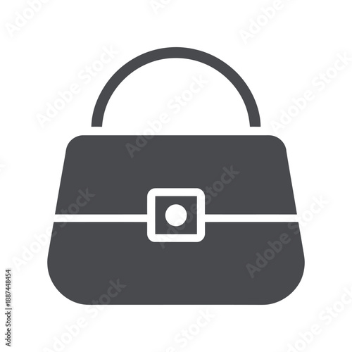 Simple black and white icon of a classic handbag with a clasp