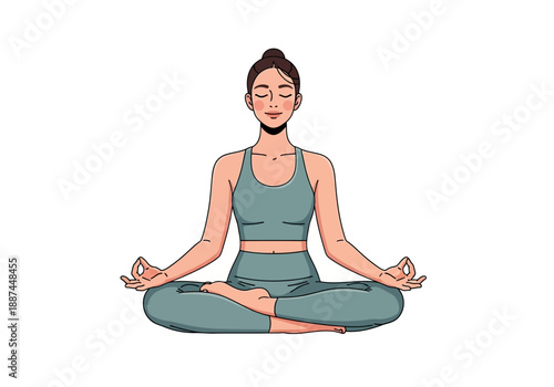 Woman in Yoga Position with Eyes Closed, Wearing Sportswear