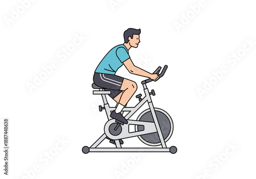 Man Exercising on Stationary Bike for Fitness and Health