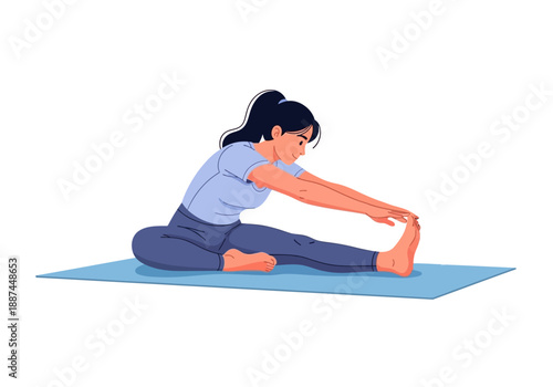 Woman Stretching Leg on Yoga Mat for Flexibility and Wellness