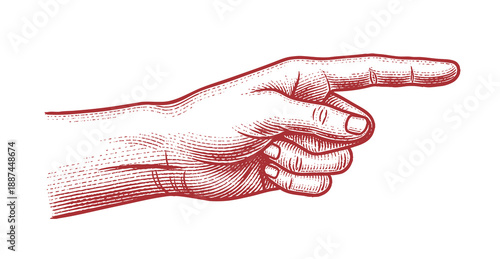 Vector hand with pointing finger in line engraving style