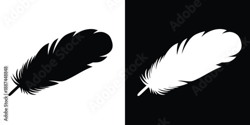 Bird Feather, Feathers vector icon, Black quill feather silhouette