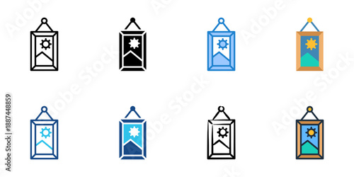 Picture frame icons set multiple style collection. Editable stroke 
