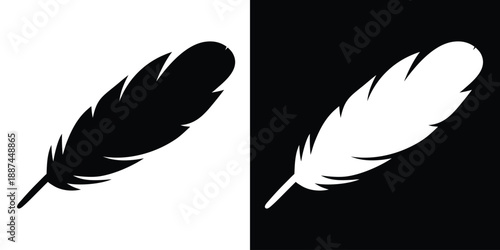 Bird Feather, Feathers vector icon, Black quill feather silhouette