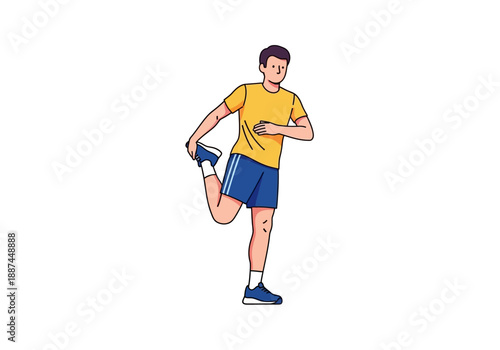 Man in Yellow Shirt Stretching Quadriceps Before Exercise