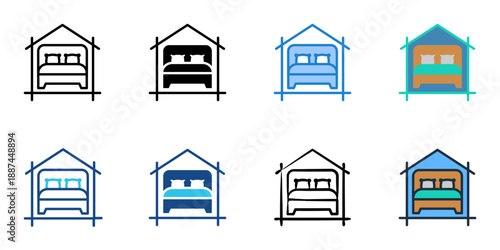 Bedroom decor icons set multiple style collection. Editable stroke 
