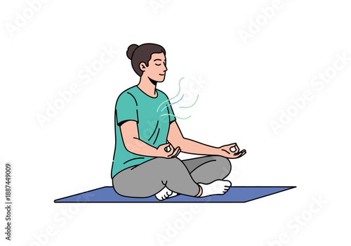 Woman Meditating in Lotus Position on Yoga Mat