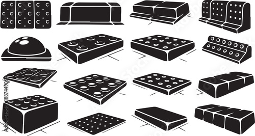 Collection of various black chocolate bars and blocks illustration