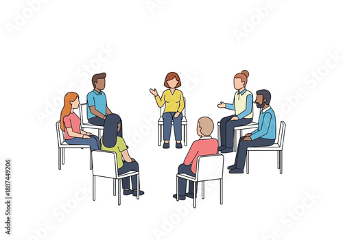Group Therapy Session: Diverse People Sitting in a Circle, Sharing and Listening