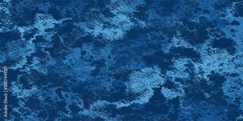 An abstract blue water surface background features a textured liquid pattern of light and bubbles reflecting over a deep ocean nature scene with coral reef ripples and a grunge ice backdrop