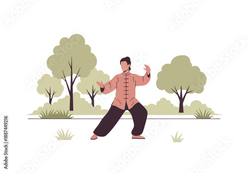 Woman Practicing Tai Chi in a Park Setting