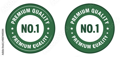 No 1 premium quality logo stamp, green and white star emblem design, vector icon for brand label banner and product promotion.