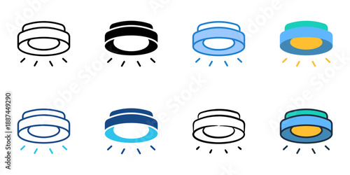 Lighting fixtures icons set multiple style collection. Editable stroke 
