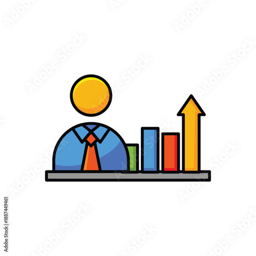 Business Graphic Showing a Person With a Chart Depicting Growth and Progress