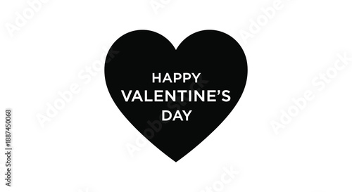 A simple black heart shaped graphic displays the text happy valentine s day in a celebratory and loving design