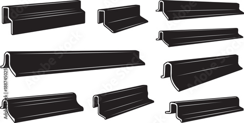 Black metal door threshold strips in various angles shown