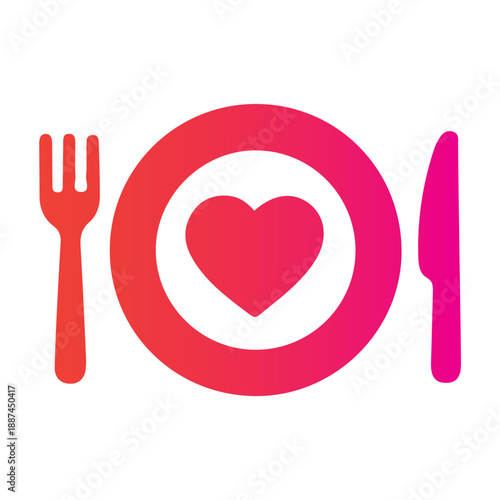 A vibrant graphic depicting a plate with a heart, symbolizing love for food, healthy eating habits, or a passionate dining experience
