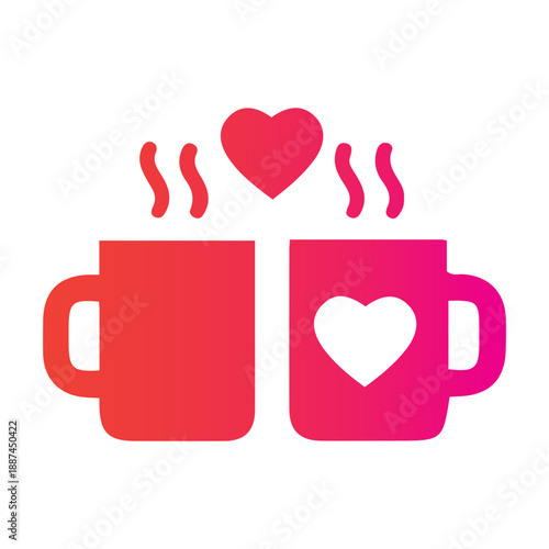 Two heart-adorned coffee mugs steaming with love and affection