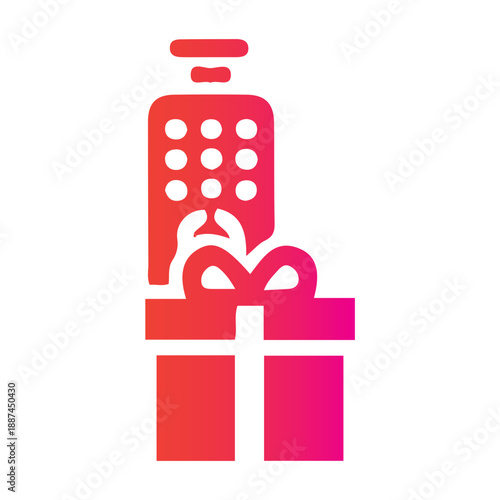 Vibrant gradient icon illustrating a remote control and a gift box, symbolizing digital entertainment, consumer electronics, reward programs, and festive promotions