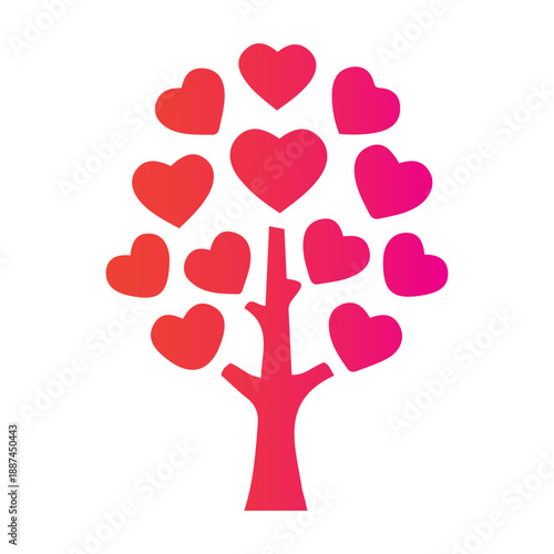 A vibrant and symbolic illustration of a tree with heart-shaped leaves, representing love, growth, connection, and the blossoming of affection within a community or family