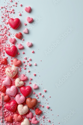 Wallpaper Mural The illustration shows various heart-shaped candies and sweets arranged on a light blue background. The visual composition conveys feelings of sweetness, romance, and celebration. Torontodigital.ca