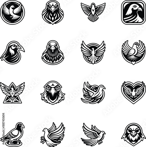 Pack of Glyph Style Pigeon Bird Icons 

