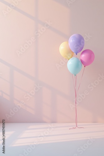 Wallpaper Mural a dreamy pastel image featuring balloons floating quietly on the right side, soft ambient lighting, airy mood, uncluttered background, wide blank area on the left. Torontodigital.ca