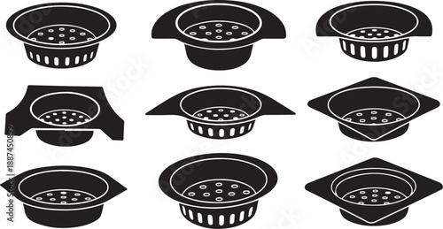 Various Black Kitchen Sink Strainers and Drains Illustrated