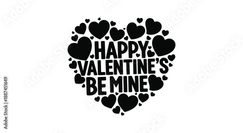 A whimsical valentine s day design featuring black hearts and the text happy valentine s be mine high quality professional