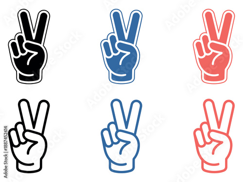 Peace Hand Gesture Icon Set Vector Featuring Victory Sign in Filled and Outline Styles for UI and Digital Design