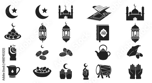 Ramadan icons collection with Islamic symbols and traditional elements.