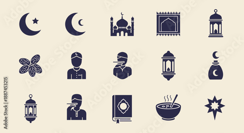 Islamic Symbols and Icons Set for Cultural Representation.