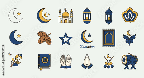 Ramadan Islamic Symbols and Icons Set.