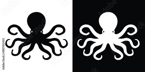octopus silhouette vector icon, ocean animal silhouette
