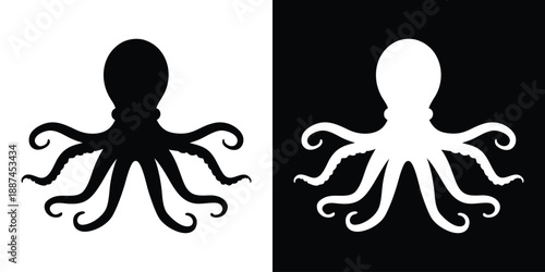 octopus silhouette vector icon, ocean animal silhouette