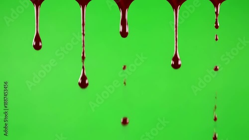 Fluid Dynamics Realism with blood splatter on a green screen distortion, overlay, glitch, static noise, scan lines black background, 4k animated video loop