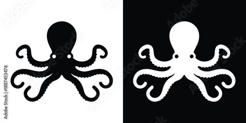 octopus silhouette vector icon, ocean animal silhouette