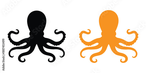 octopus silhouette vector icon, ocean animal silhouette