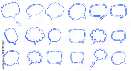 A complete set of basic speech bubble icons, different sizes and styles, clean modern design, minimal flat vector style, isolated on white background, speech bubble comic sign.
