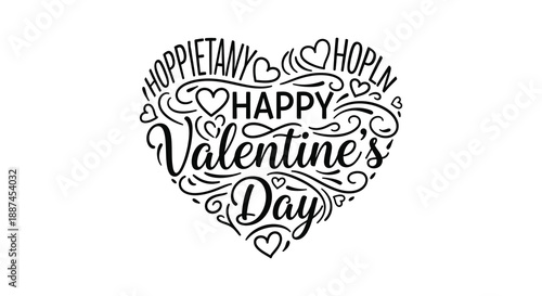 A beautifully designed black and white illustration depicts valentine s day greetings with hearts and elegant calligraphy high quality