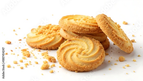 Crumbly butter sand cookies isolated on a clean background, ideal for café menus, stock photography, and food branding.