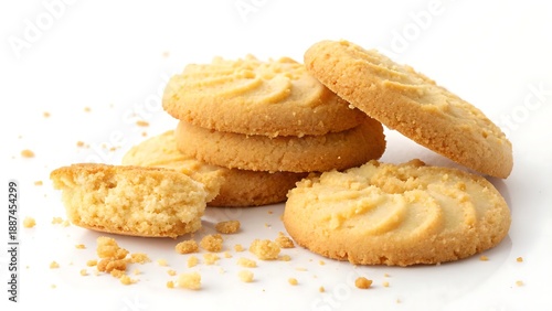 Crumbly butter sand cookies isolated on a clean background, ideal for café menus, stock photography, and food branding.
