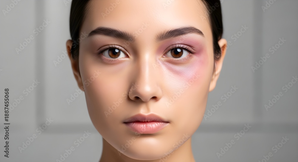 Fototapeta premium Bruised Eye Woman with Black Eye after Accident in Studio Portrait