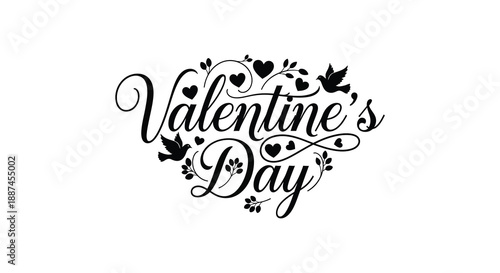 A beautifully designed valentine s day calligraphy illustration with decorative hearts and flourishing swirls perfect for festive greetings