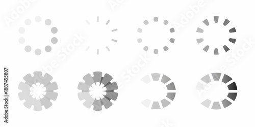 A series of circular loading indicators in varying stages of completion