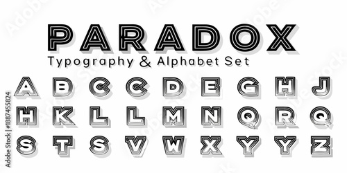 Stylish typography and alphabet set with a 3d effect paradox design