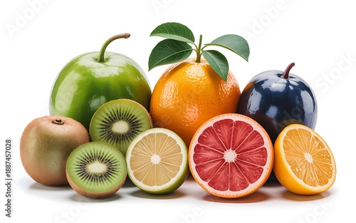 Assorted fresh fruit on white