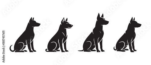 Sitting Dog Vector Silhouette Set for Pet Service and Kennel Logo Design