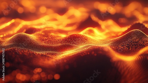abstract orange and red glowing particle wave background