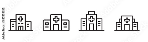 Hospital Building Vector Icon Set Minimalist Clinic Line Art Symbol Pack